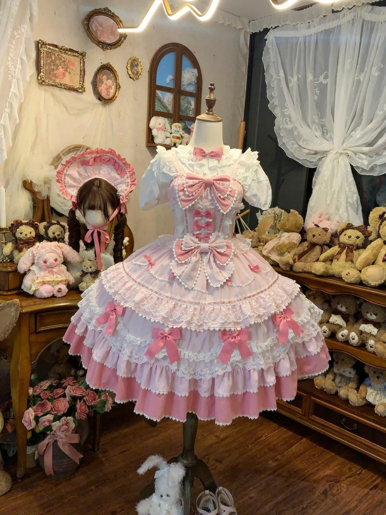 Sugar Girl Fondant Cake Print Back Bow Strappy Lolita Women's Jsk / Jumper Skirts
