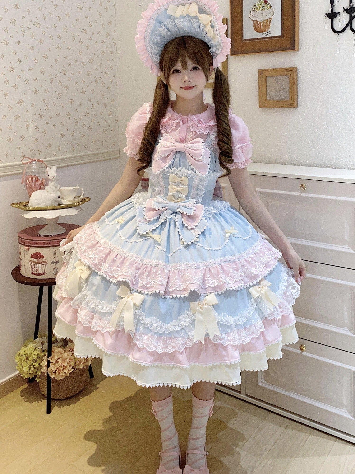 Sugar Girl Fondant Cake Print Back Bow Strappy Lolita Women's Jsk / Jumper Skirts