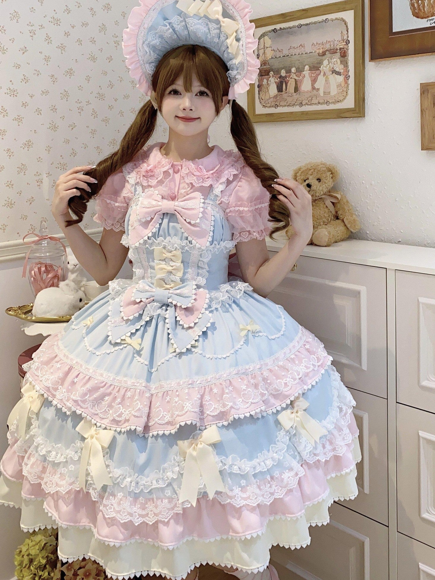 Sugar Girl Fondant Cake Print Back Bow Strappy Lolita Women's Jsk / Jumper Skirts