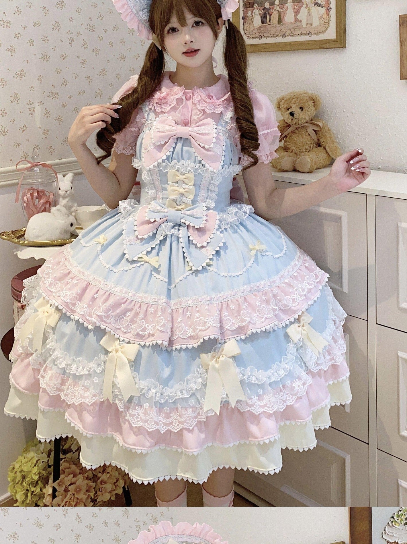 Sugar Girl Fondant Cake Print Back Bow Strappy Lolita Women's Jsk / Jumper Skirts