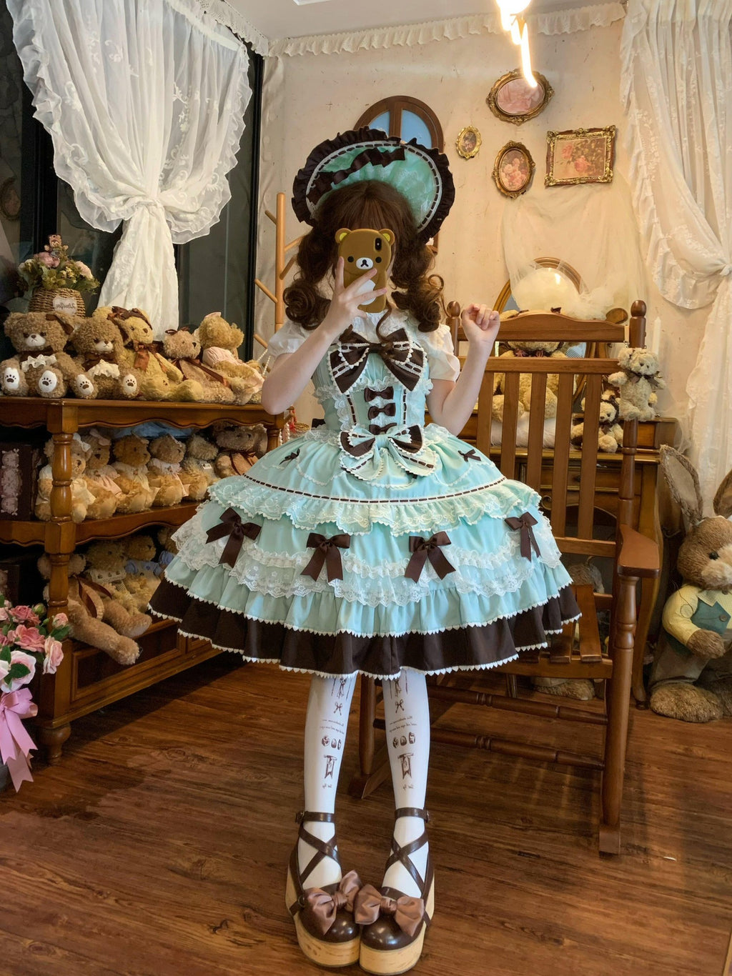 Sugar Girl Fondant Cake Print Back Bow Strappy Lolita Women's Jsk / Jumper Skirts