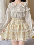 Sugar Girl Japanese Lace Trim Ruffled Tiered High Waist A Line Women's Lace Skirts