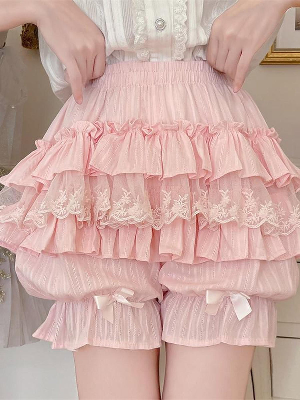 Sugar Girl Japanese Lolita Jacquard Lantern High Waist Women's Cotton Short Bloomers
