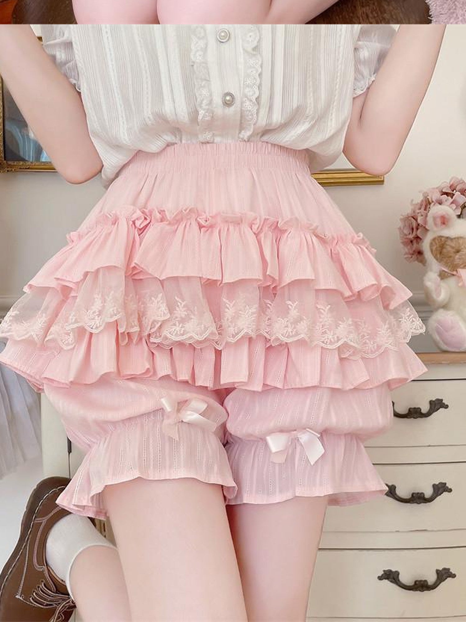 Sugar Girl Japanese Lolita Jacquard Lantern High Waist Women's Cotton Short Bloomers