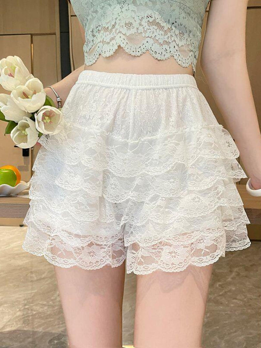 Sugar Girl Japanese Lolita Tiered Lace Ruffle Safety Lining Women's Short Bloomers