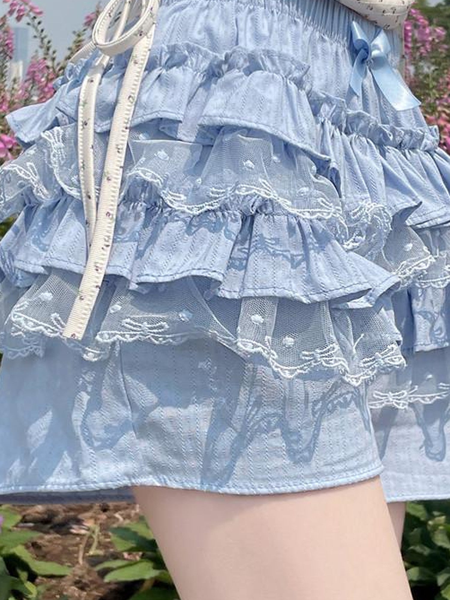 Sugar Girl Lace Trim High Waisted Puff Cake A Line Women's Cotton Short Skirts