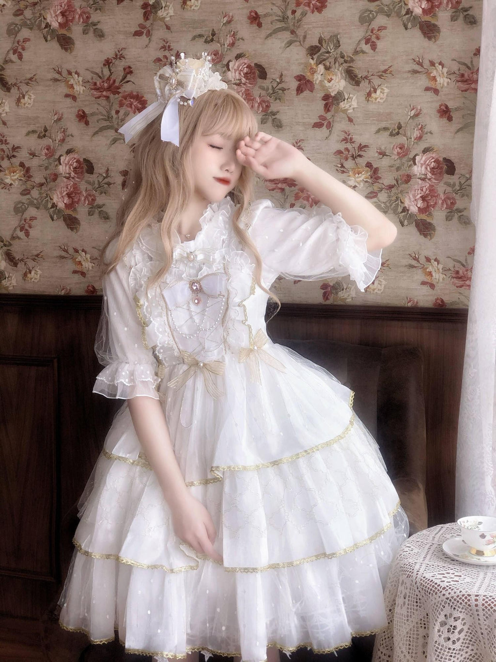 Sugar Girl Light Floral Doll Collar Spaghetti Strap High Waist Women's Jsk / Jumper Skirts
