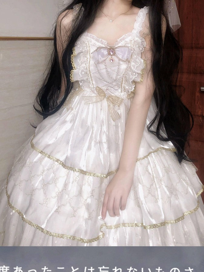 Sugar Girl Light Floral Doll Collar Spaghetti Strap High Waist Women's Jsk / Jumper Skirts