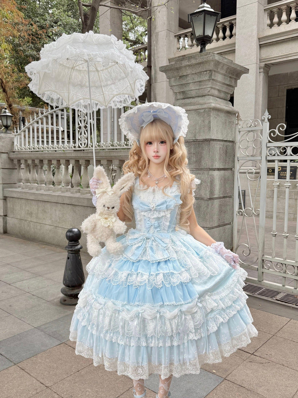 Sugar Girl Light Floral Lolita Spaghetti Strap Back Bow Women's Jsk / Jumper Skirts
