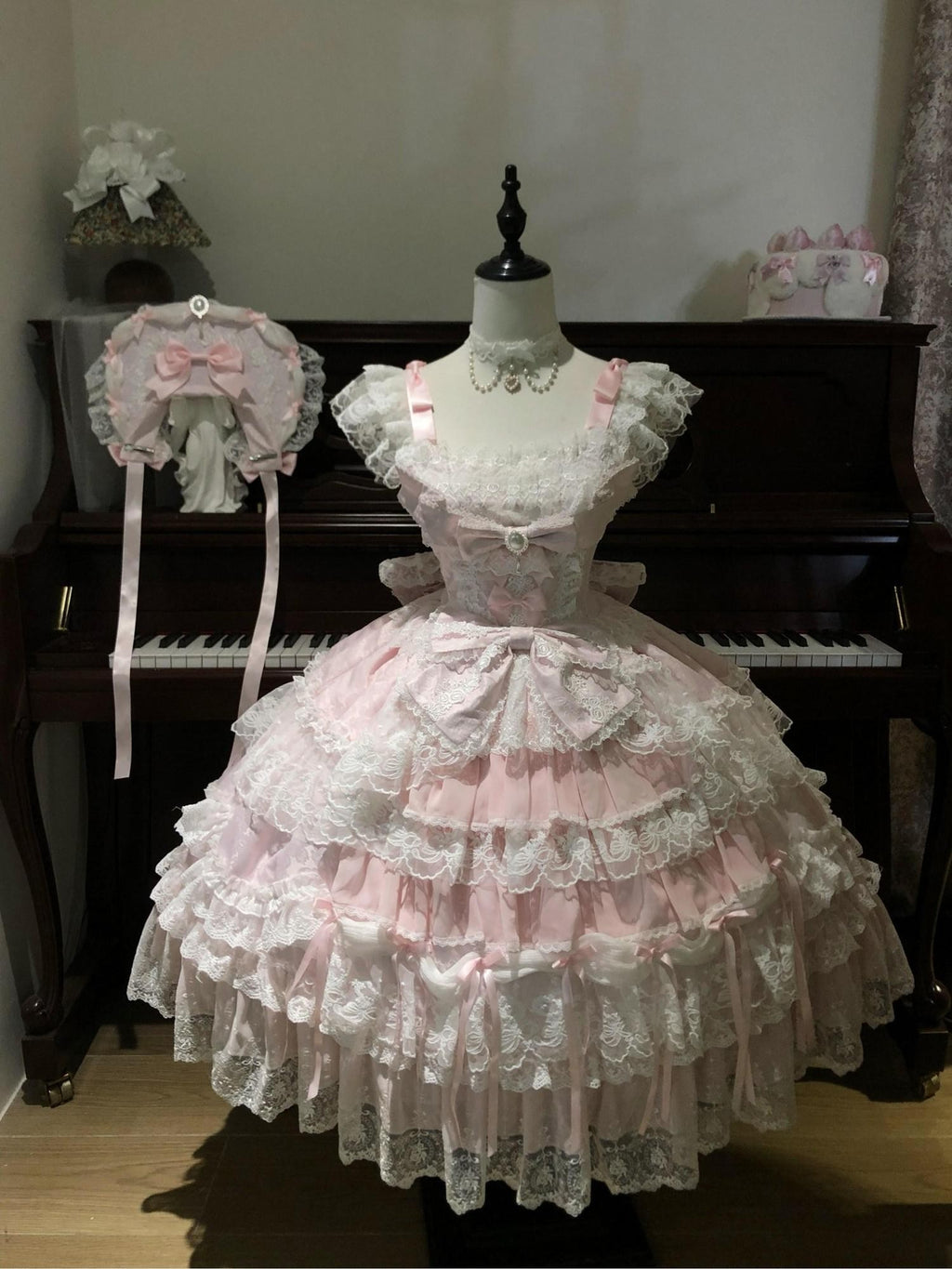 Sugar Girl Light Floral Lolita Spaghetti Strap Back Bow Women's Jsk / Jumper Skirts