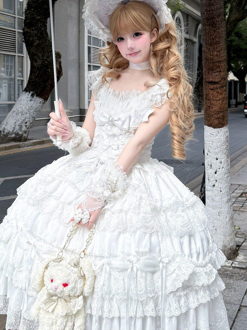 Sugar Girl Light Floral Lolita Spaghetti Strap Back Bow Women's Jsk / Jumper Skirts