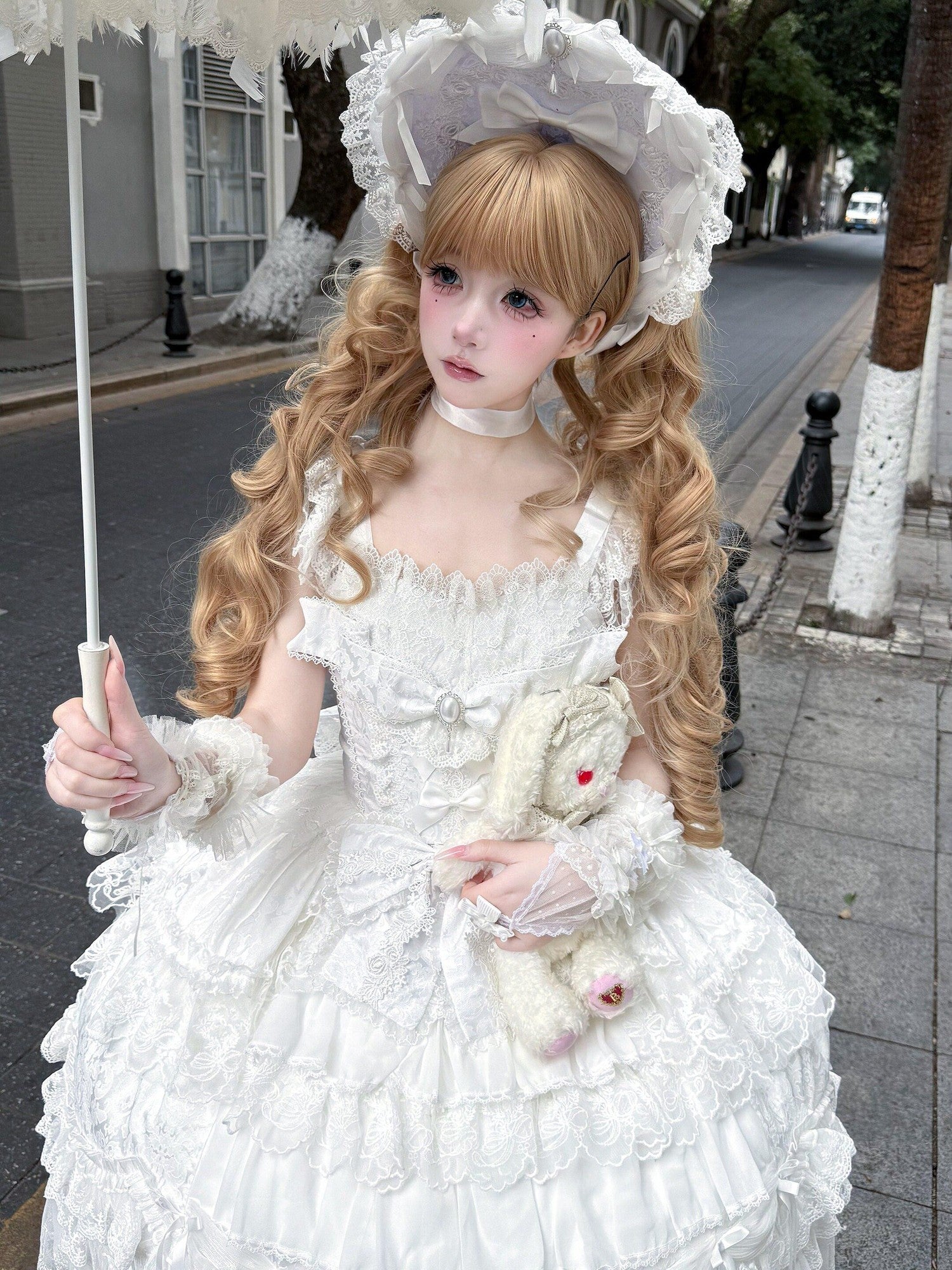 Sugar Girl Light Floral Lolita Spaghetti Strap Back Bow Women's Jsk / Jumper Skirts