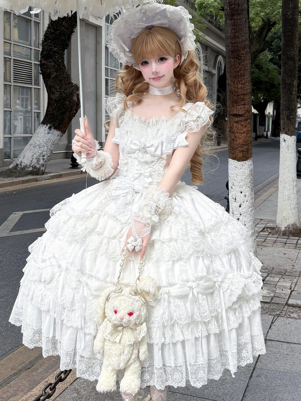 Sugar Girl Light Floral Lolita Spaghetti Strap Back Bow Women's Jsk / Jumper Skirts