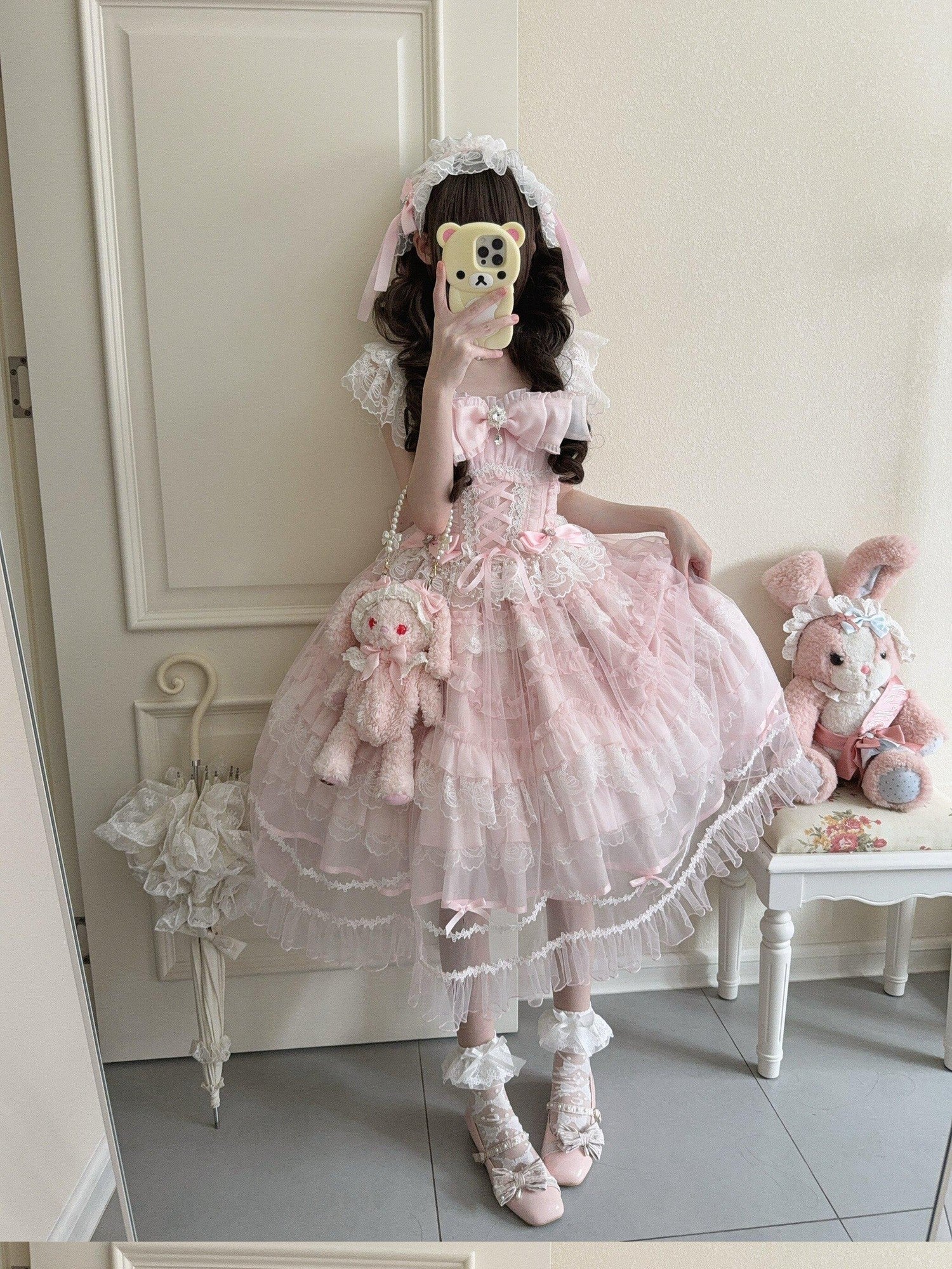 Sugar Girl Light Floral Overlay Bow Back Spaghetti Strap Women's Tulle Jsk / Jumper Skirts