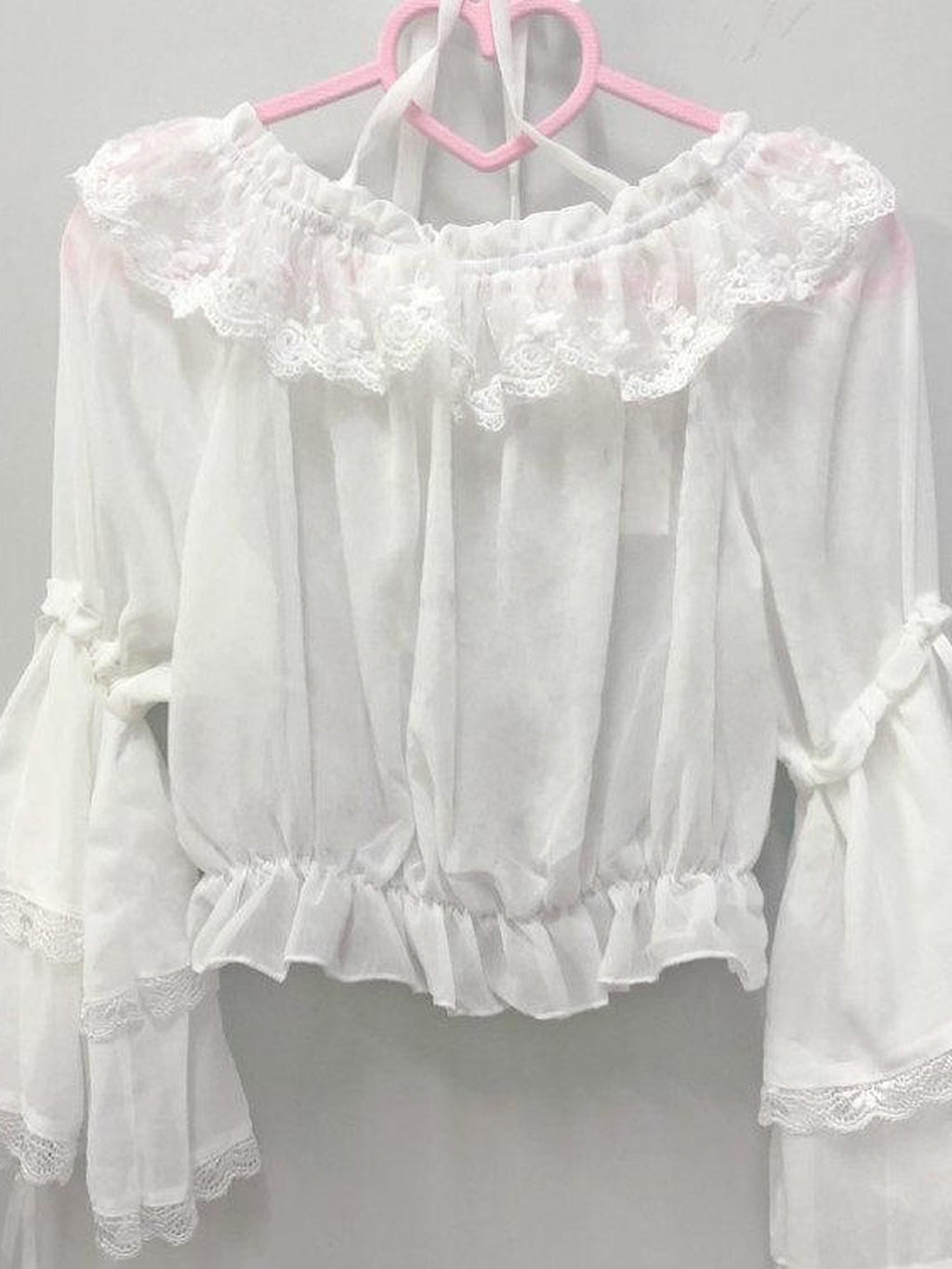 Sugar Girl Lolita Bardot Halter Three Quarter Sleeves Women's Chiffon Long Sleeve Blouses