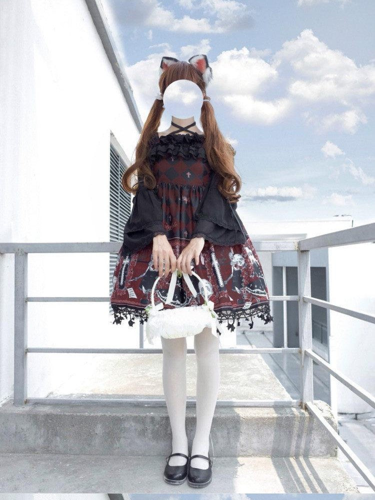 Sugar Girl Lolita Bardot Halter Three Quarter Sleeves Women's Chiffon Long Sleeve Blouses