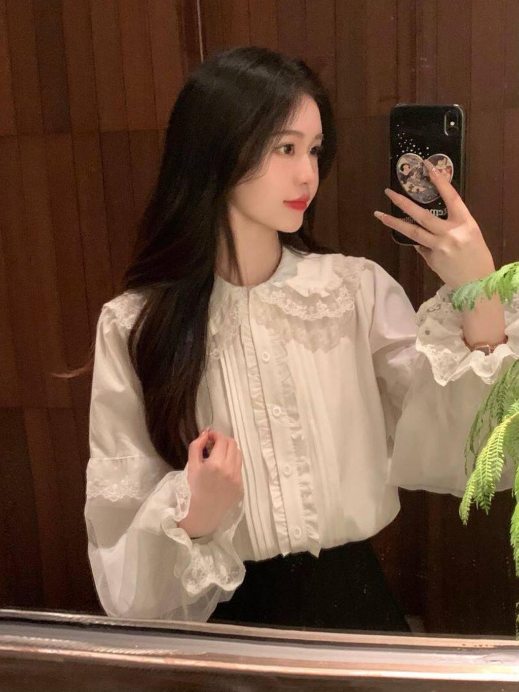Sugar Girl Lolita Button Patchwork Round Neck Women's Polyester Long Sleeve Blouses