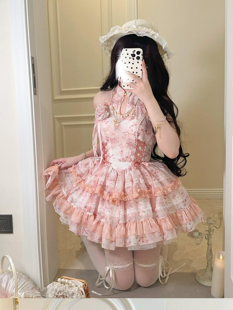 Sugar Girl Lolita Chinese Style Halter High Waist A Line Women's Op / One Piece Dresses