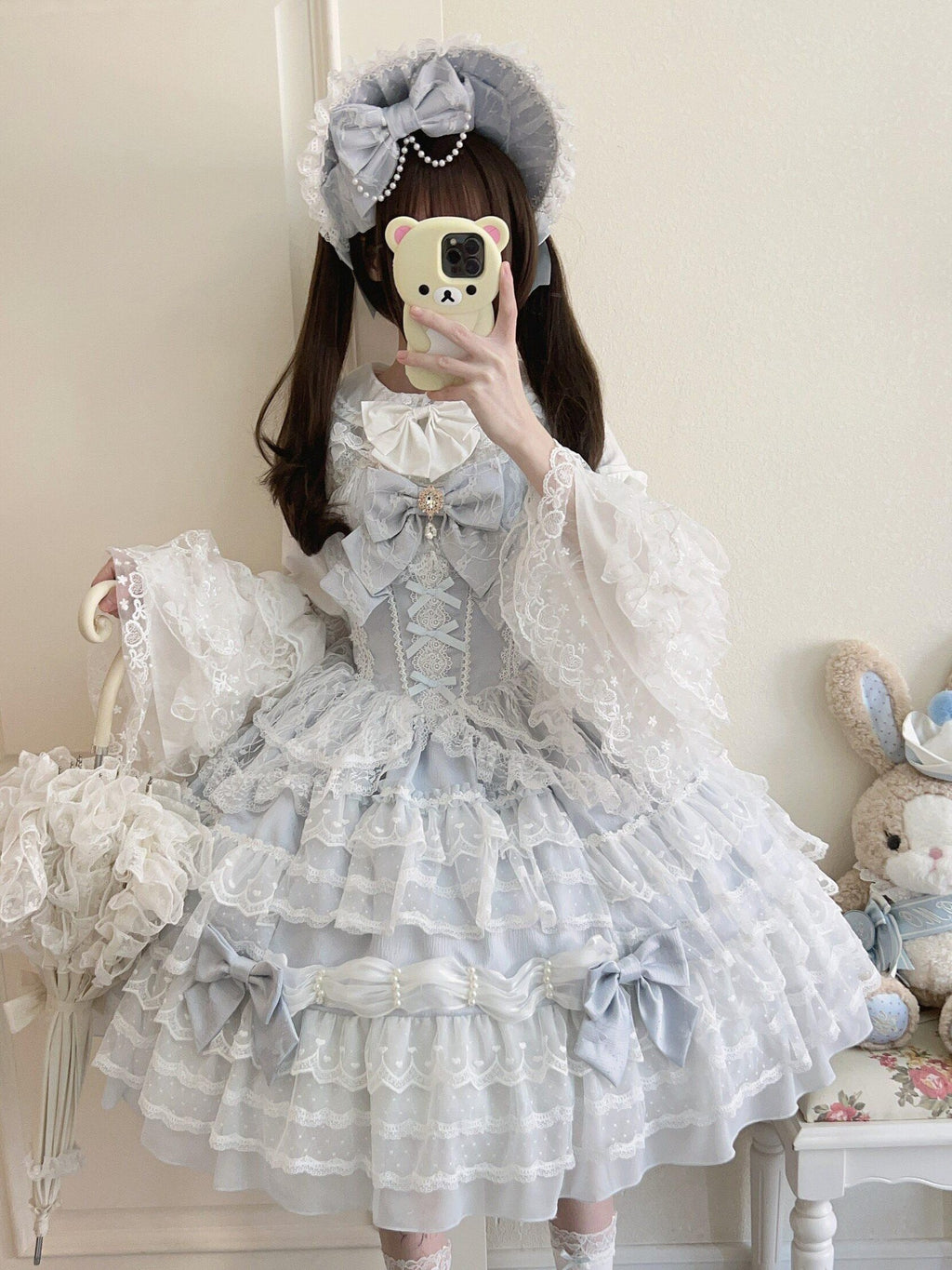 Sugar Girl Lolita Doll A Line Straight Neck Back Bow Women's Jsk / Jumper Skirts