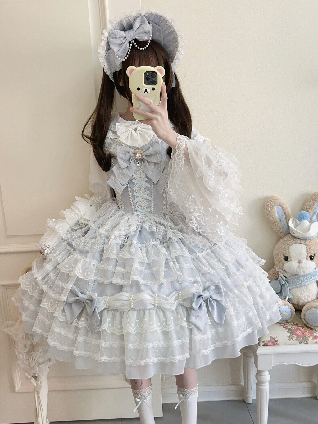 Sugar Girl Lolita Doll A Line Straight Neck Back Bow Women's Jsk / Jumper Skirts