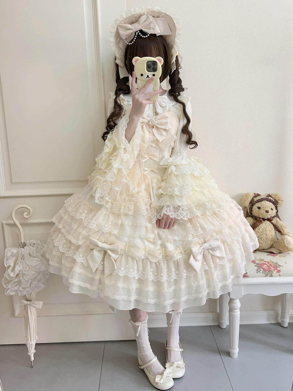 Sugar Girl Lolita Doll A Line Straight Neck Back Bow Women's Jsk / Jumper Skirts
