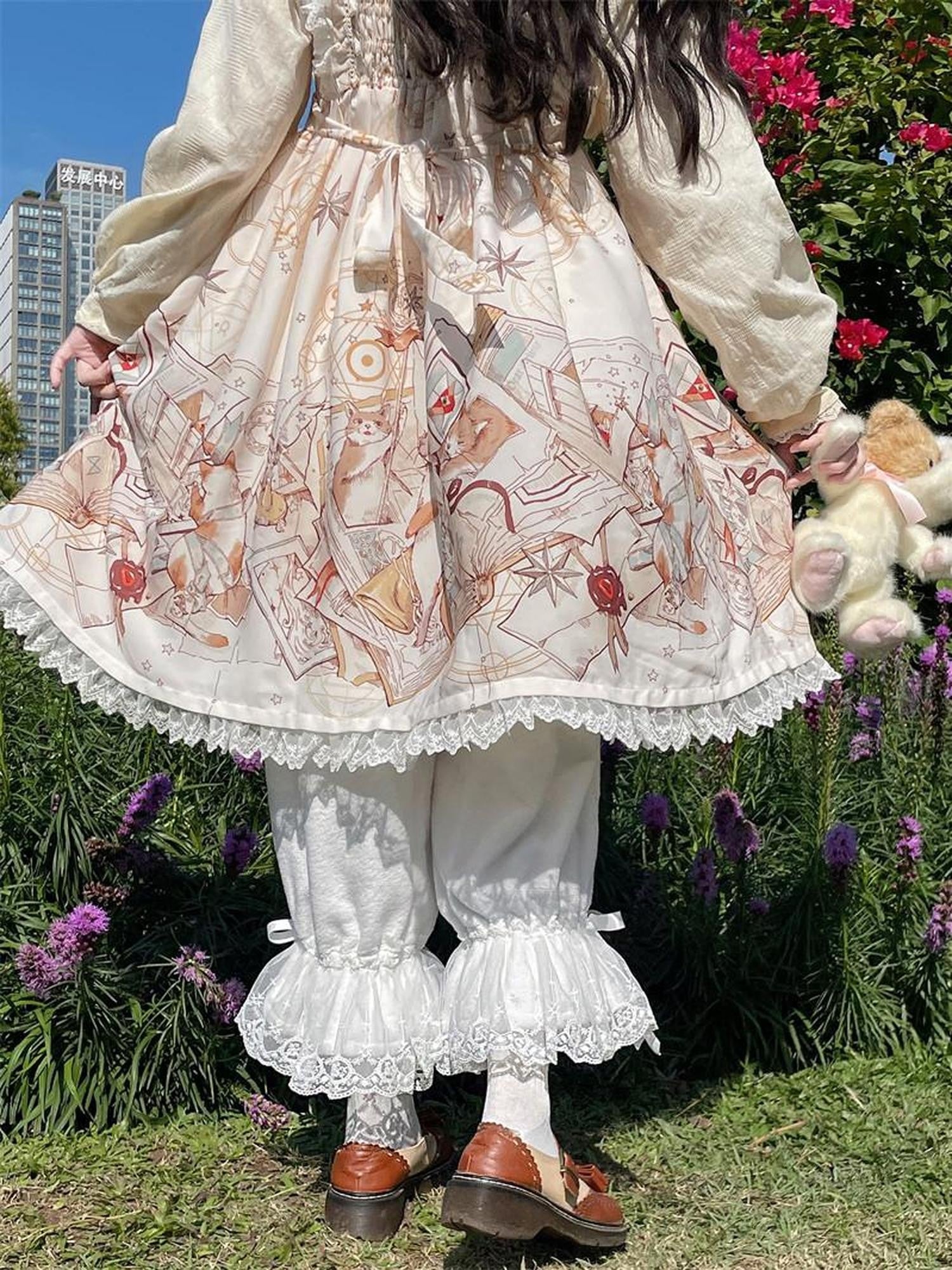 Sugar Girl Lolita Lace Trim Hanfu Pumpkin Lantern Women's Fleece Lined Long Bloomers