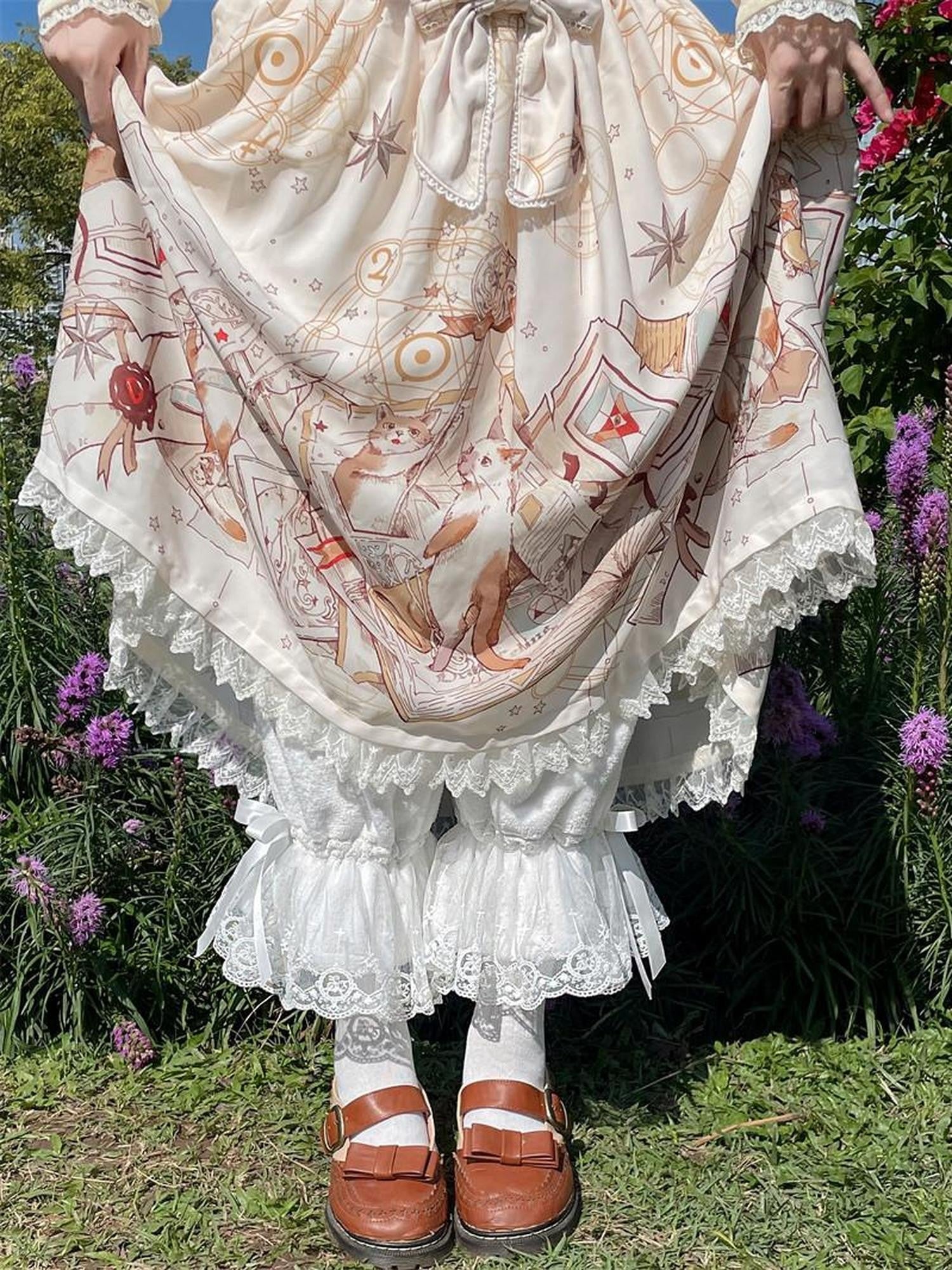 Sugar Girl Lolita Lace Trim Hanfu Pumpkin Lantern Women's Fleece Lined Long Bloomers