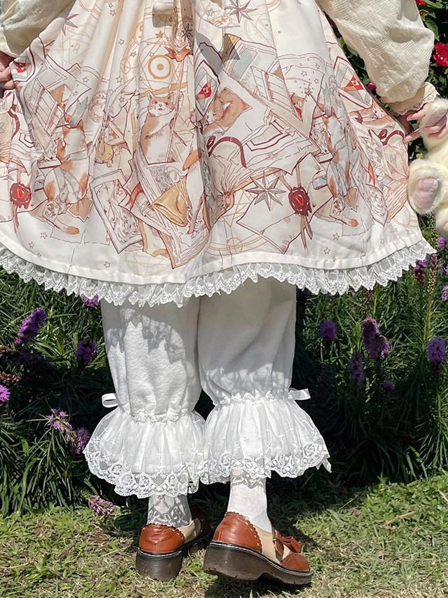 Sugar Girl Lolita Lace Trim Hanfu Pumpkin Lantern Women's Fleece Lined Long Bloomers
