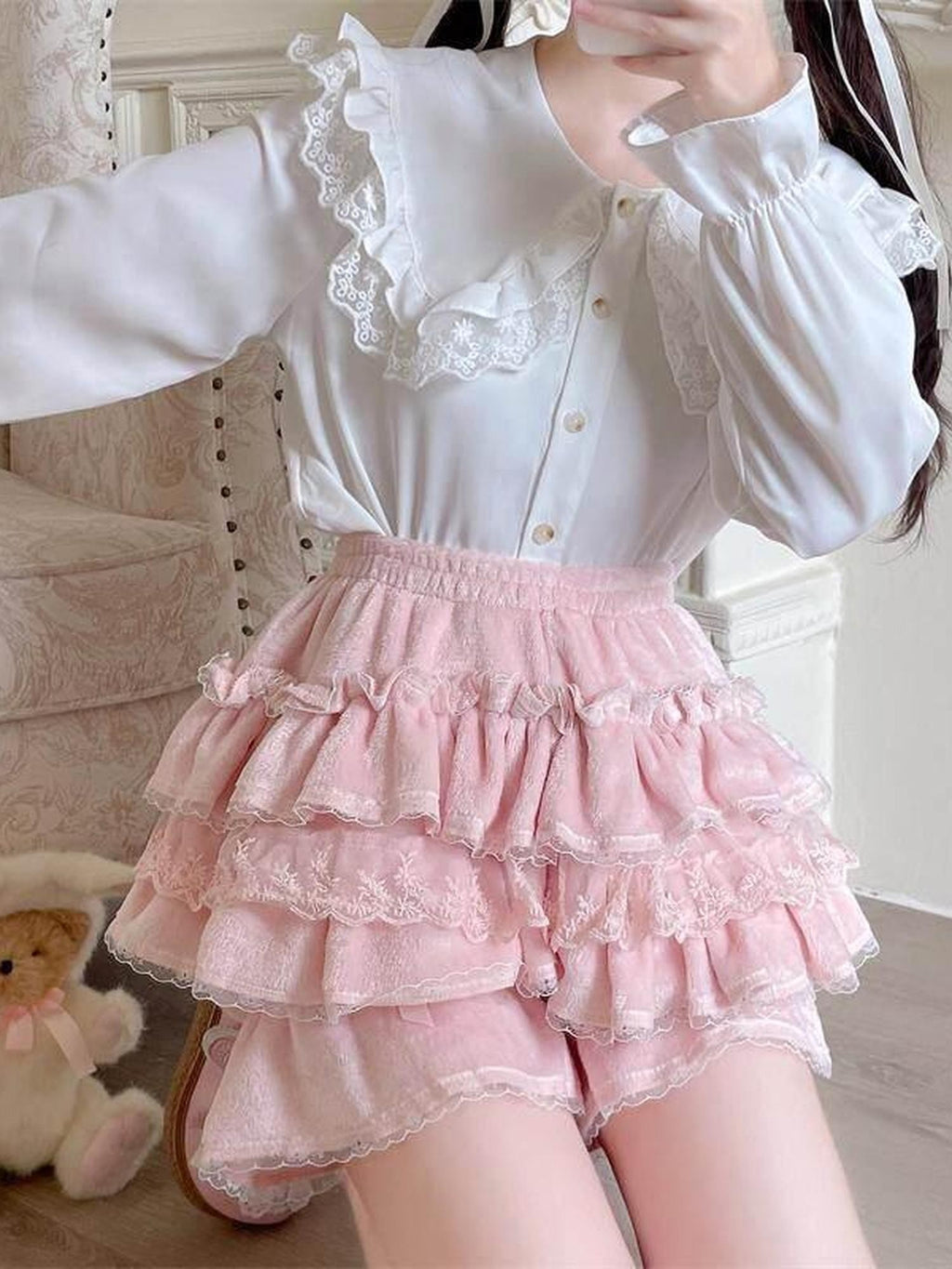 Sugar Girl Lolita Soft Plush Pumpkin Padded High Waist Women's Polyester Short Bloomers