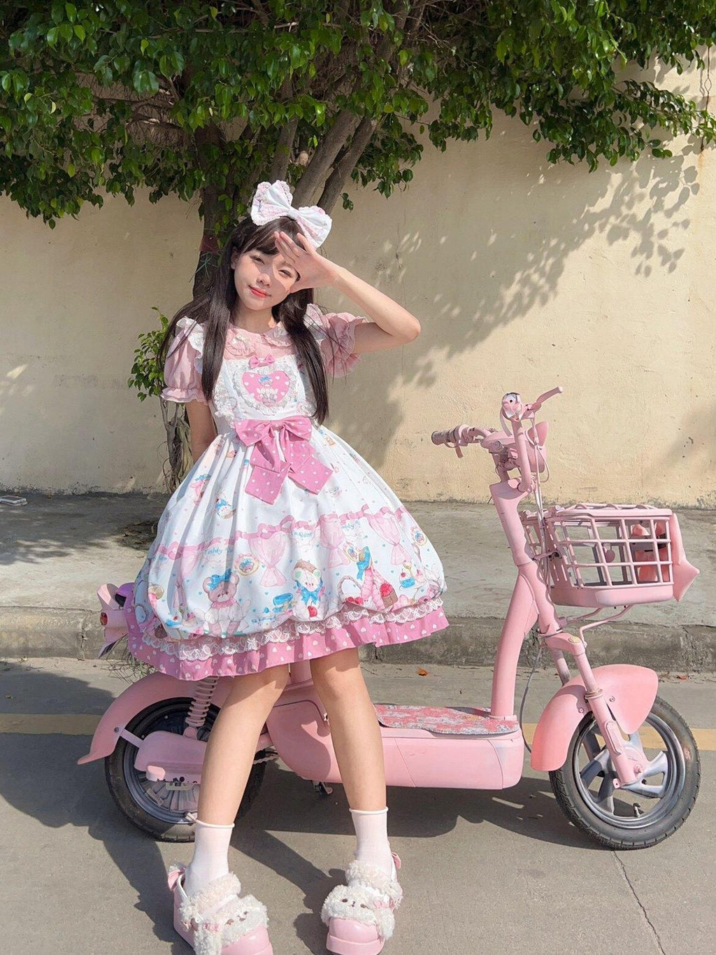 Sugar Girl Lolita Strappy Heart Dot High Waist Women's Polyester Jsk / Jumper Skirts