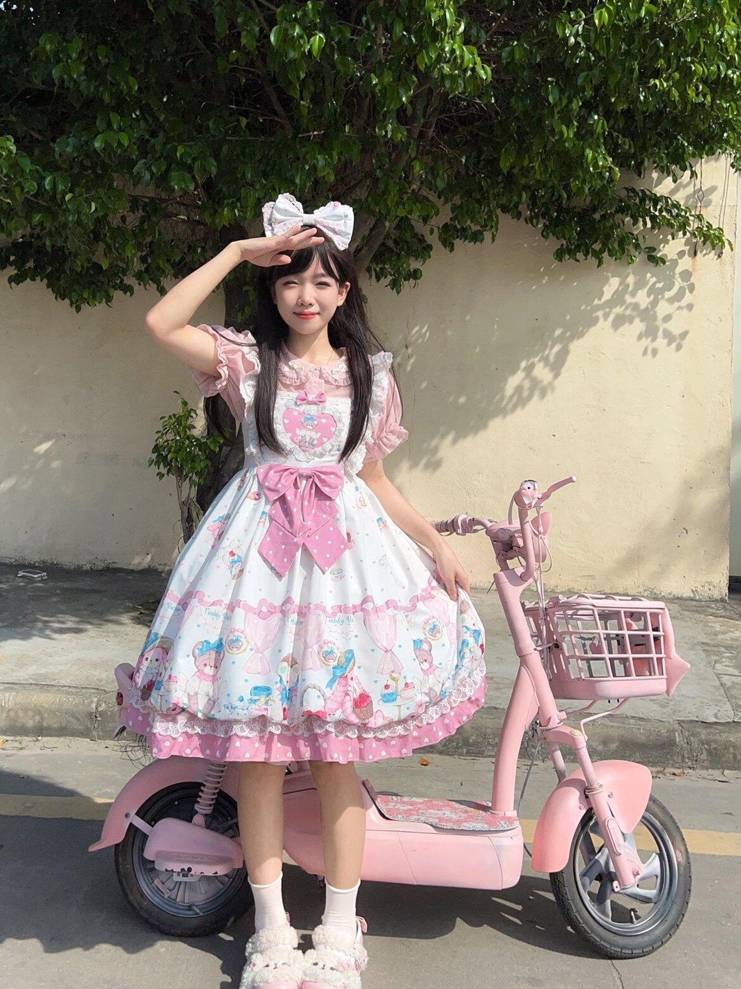 Sugar Girl Lolita Strappy Heart Dot High Waist Women's Polyester Jsk / Jumper Skirts