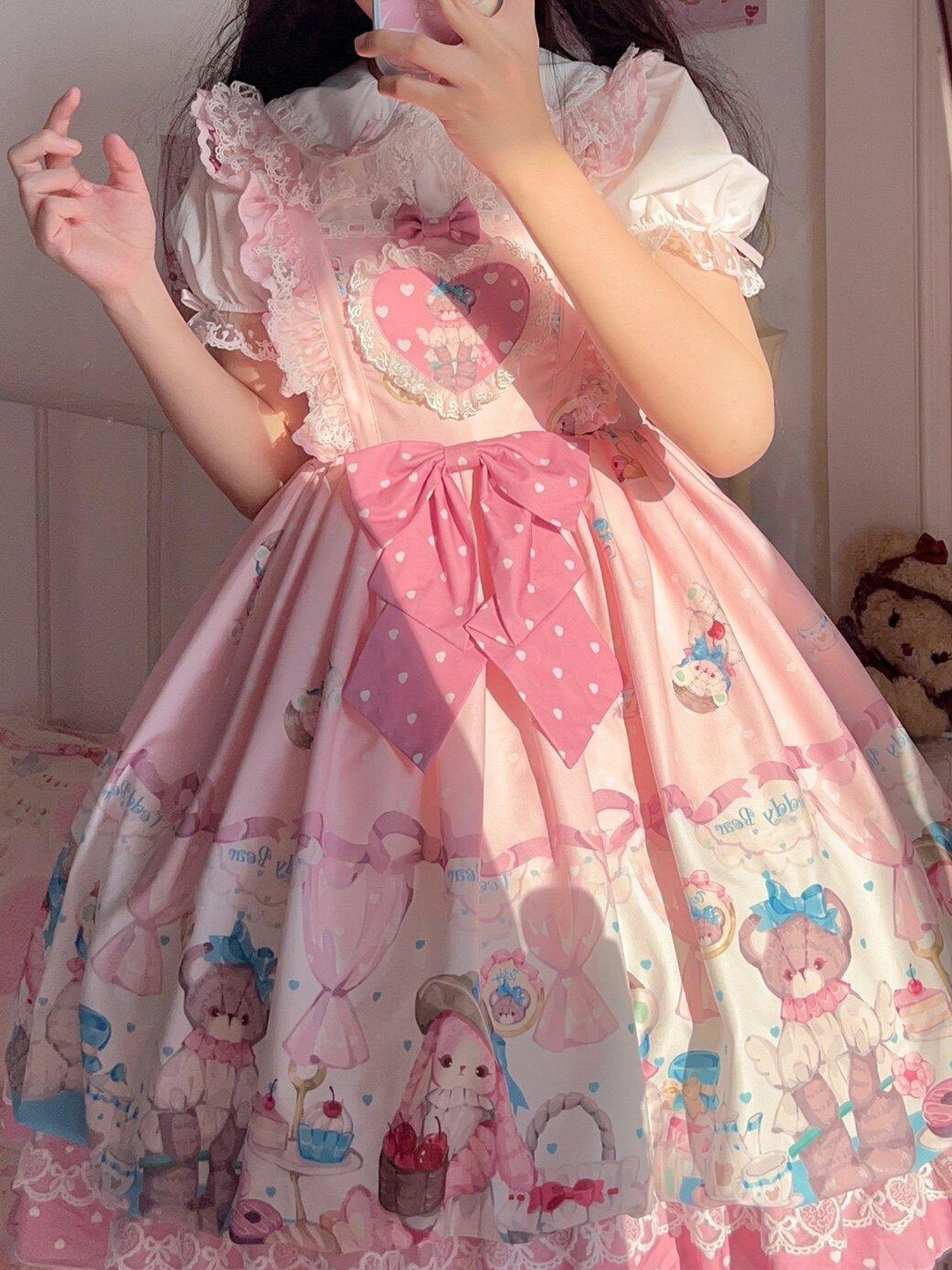 Sugar Girl Lolita Strappy Heart Dot High Waist Women's Polyester Jsk / Jumper Skirts