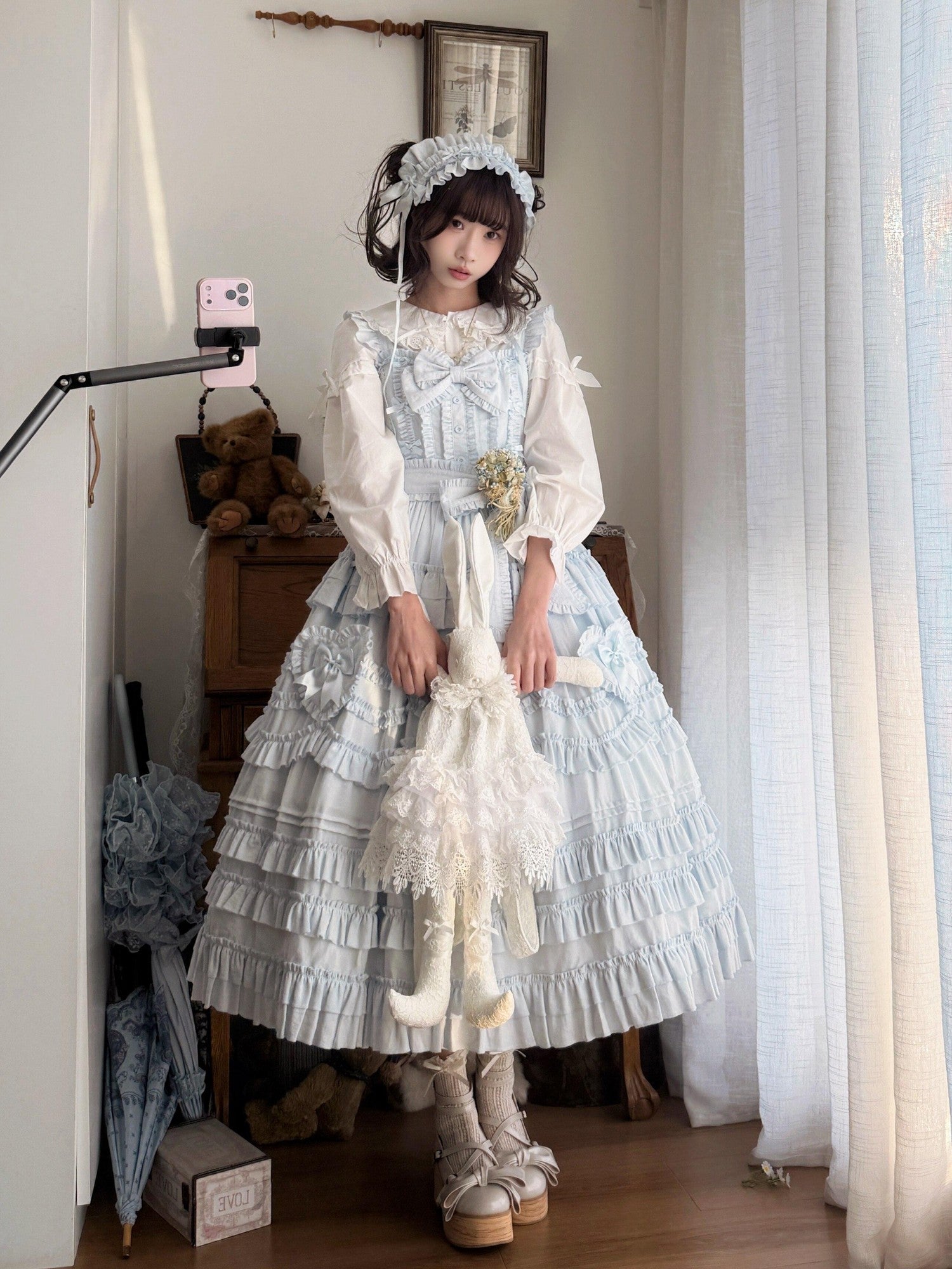 Sugar Girl Pastel Heart Lolita Bardot Neck Puff Skirt Strappy Women's Jsk / Jumper Skirts