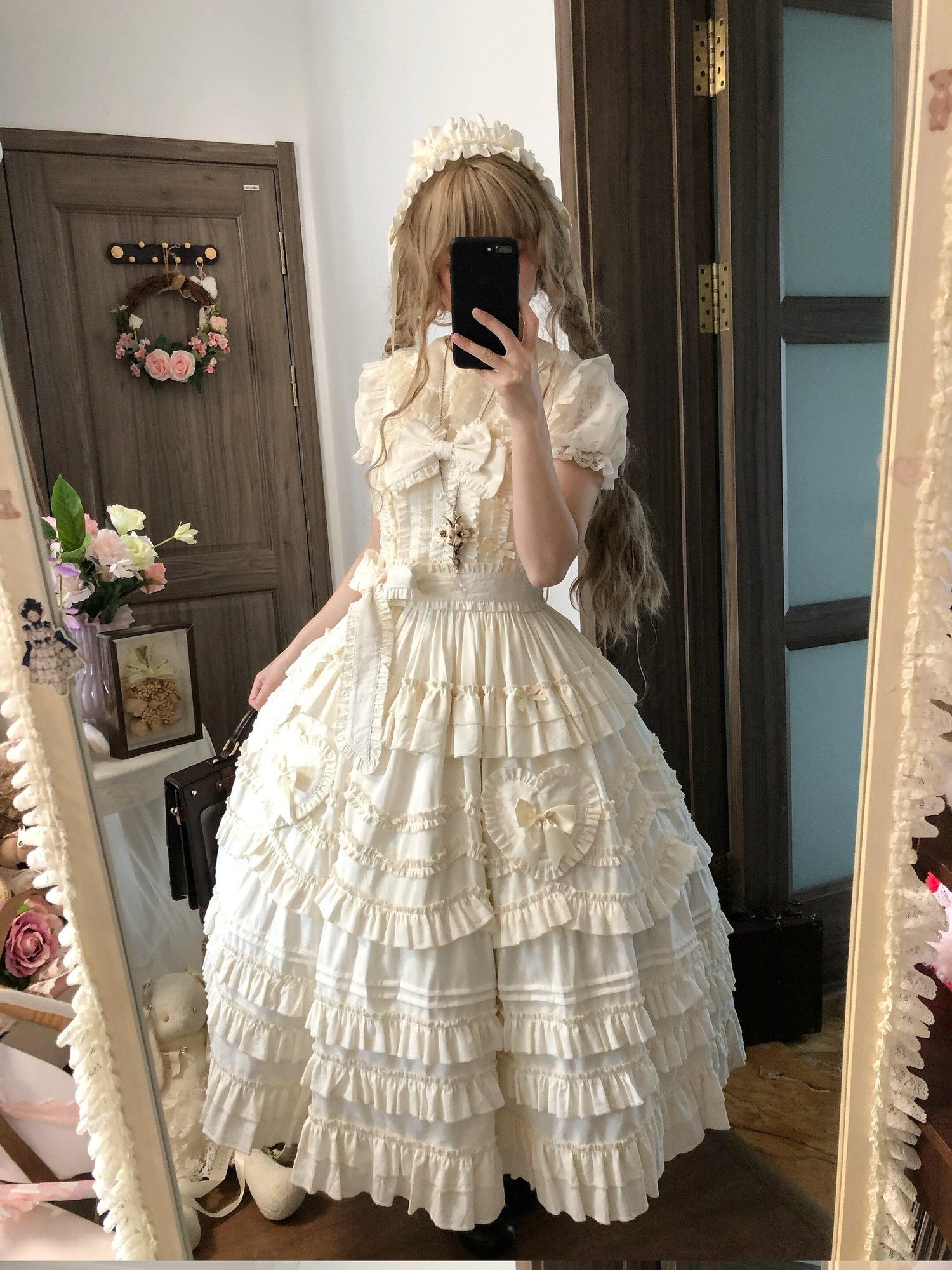Sugar Girl Pastel Heart Lolita Bardot Neck Puff Skirt Strappy Women's Jsk / Jumper Skirts
