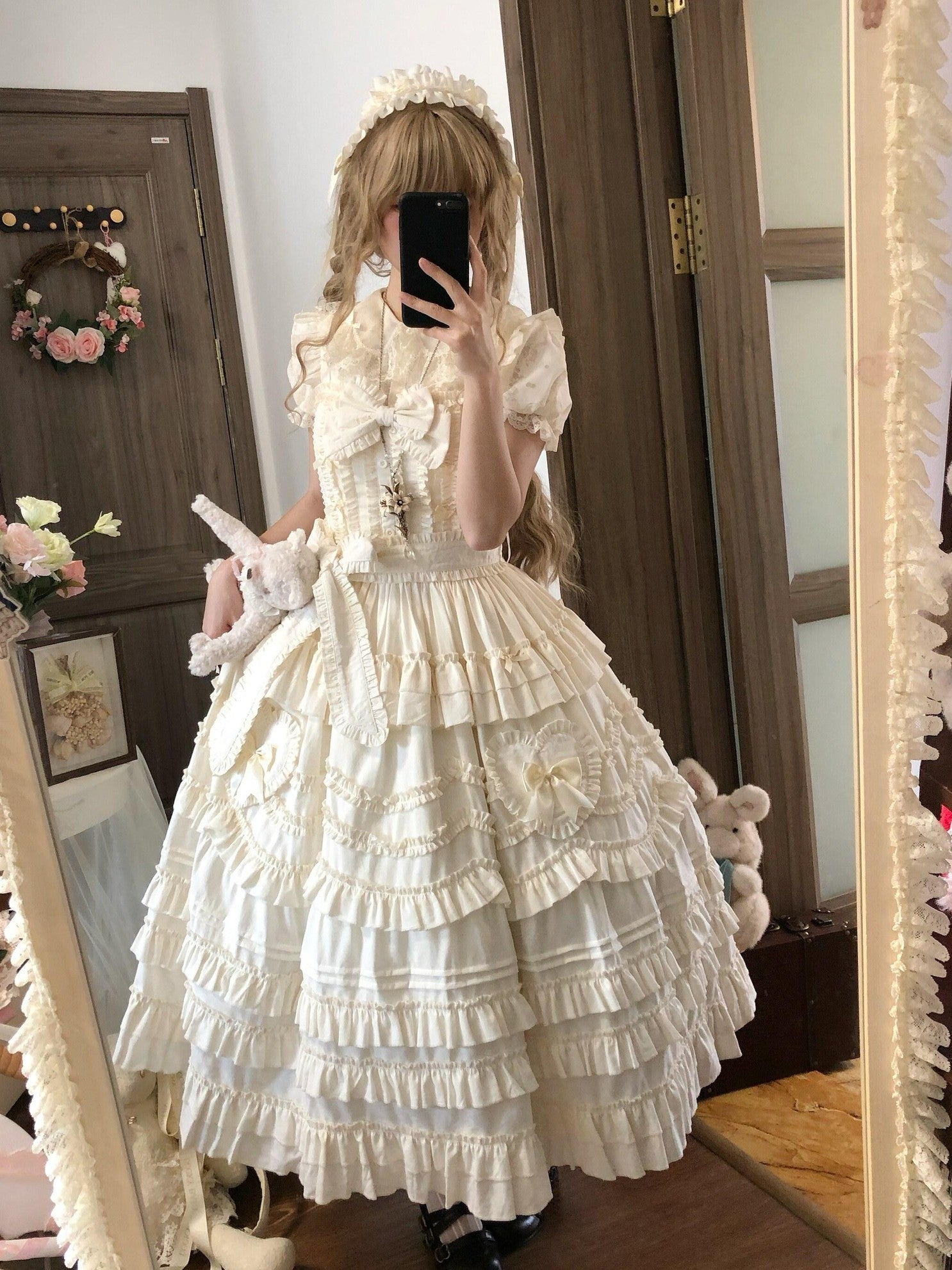 Sugar Girl Pastel Heart Lolita Bardot Neck Puff Skirt Strappy Women's Jsk / Jumper Skirts