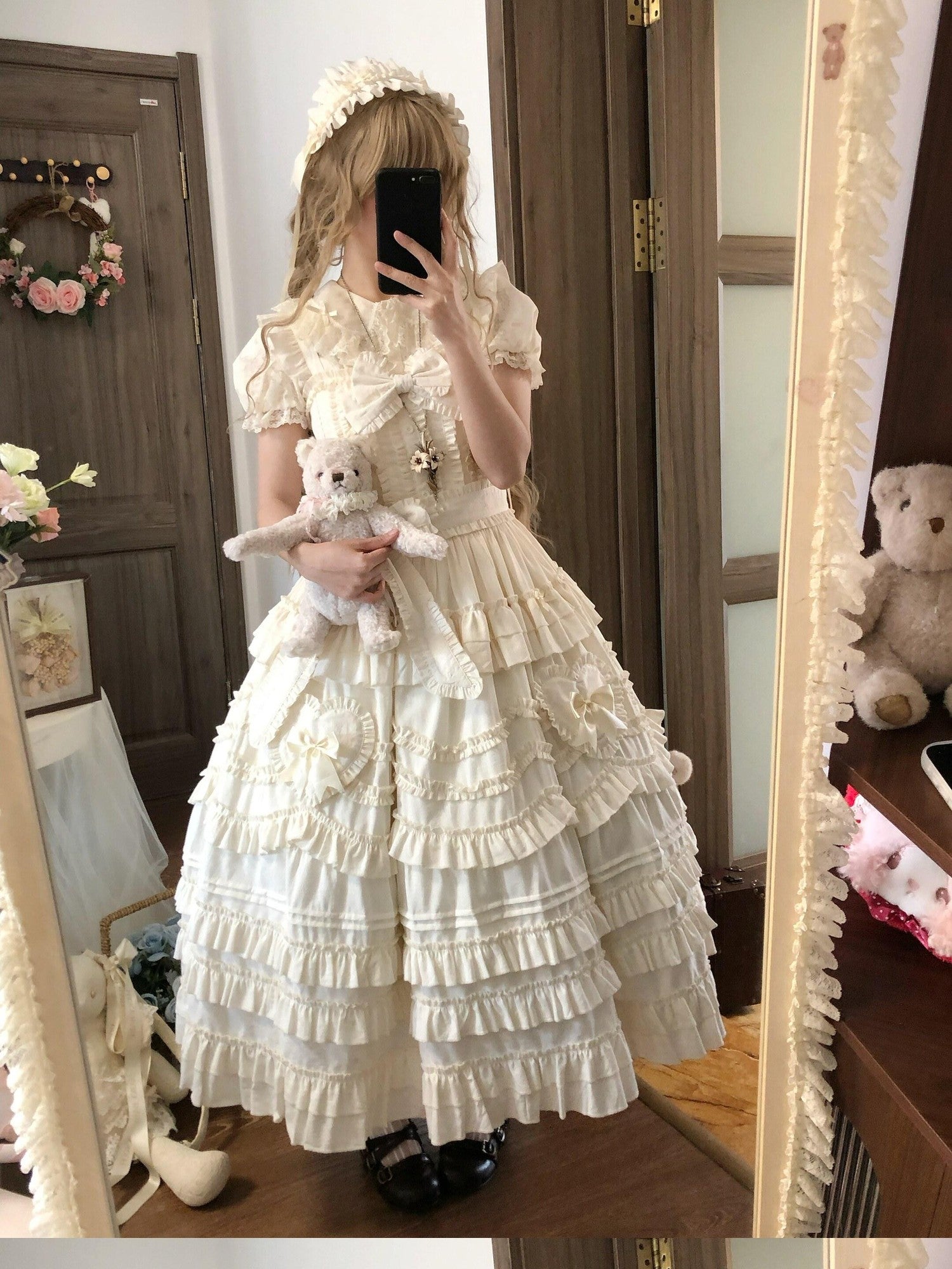 Sugar Girl Pastel Heart Lolita Bardot Neck Puff Skirt Strappy Women's Jsk / Jumper Skirts