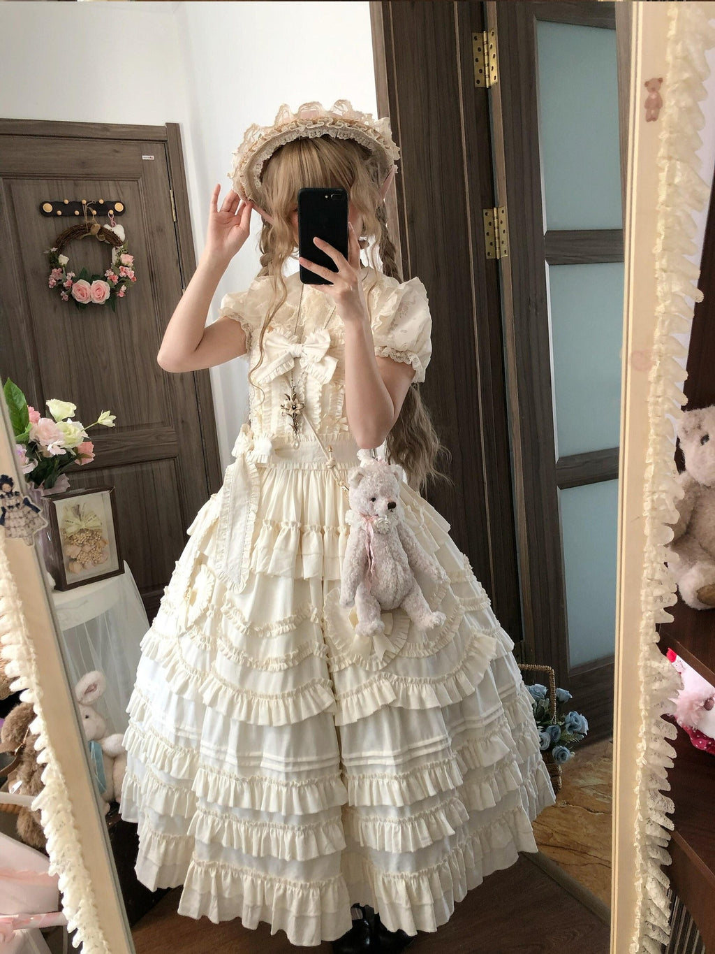 Sugar Girl Pastel Heart Lolita Bardot Neck Puff Skirt Strappy Women's Jsk / Jumper Skirts