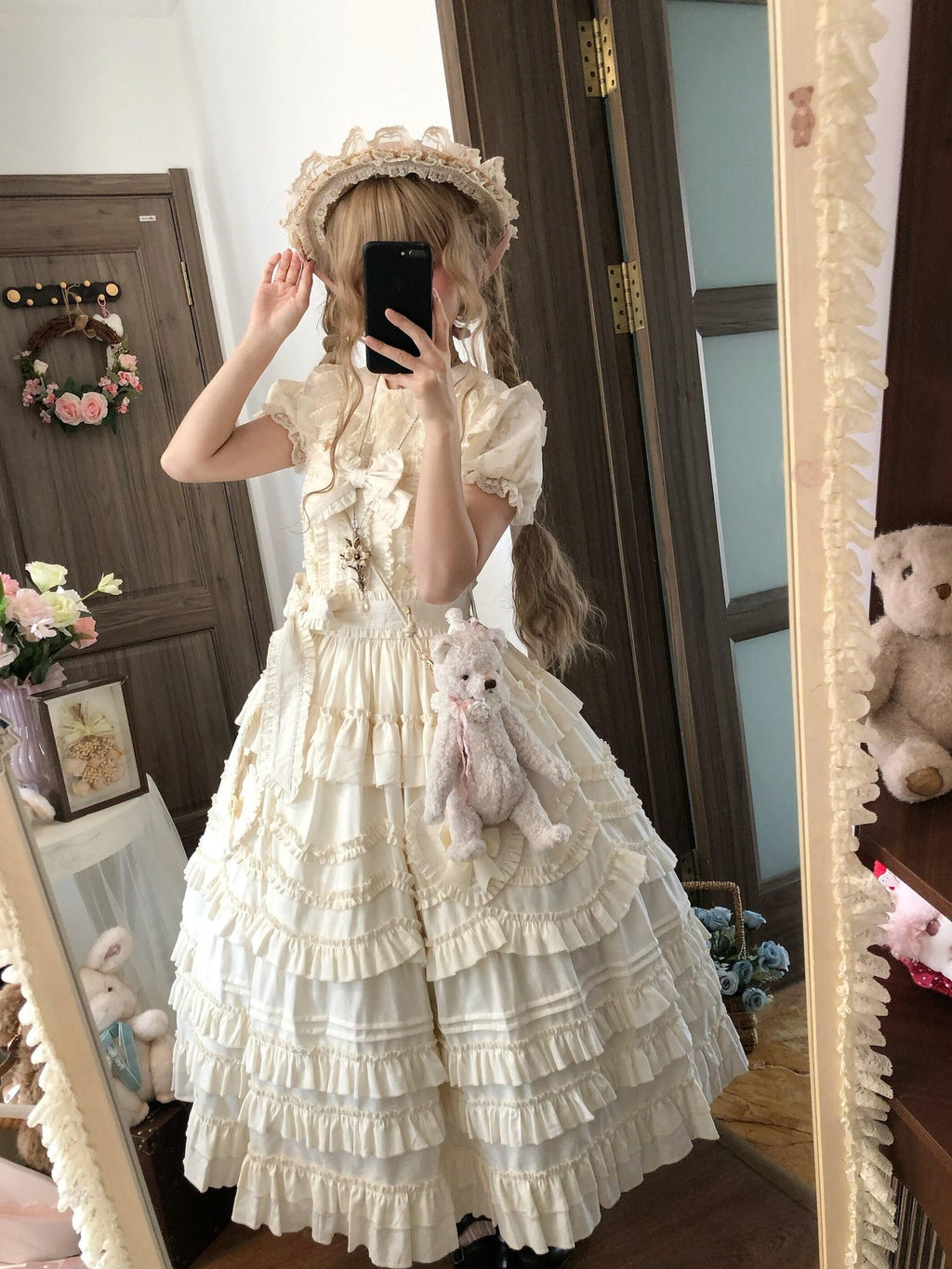 Sugar Girl Pastel Heart Lolita Bardot Neck Puff Skirt Strappy Women's Jsk / Jumper Skirts