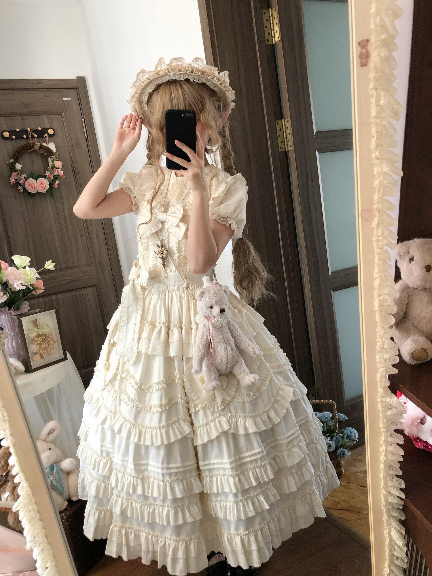 Sugar Girl Pastel Heart Lolita Bardot Neck Puff Skirt Strappy Women's Jsk / Jumper Skirts