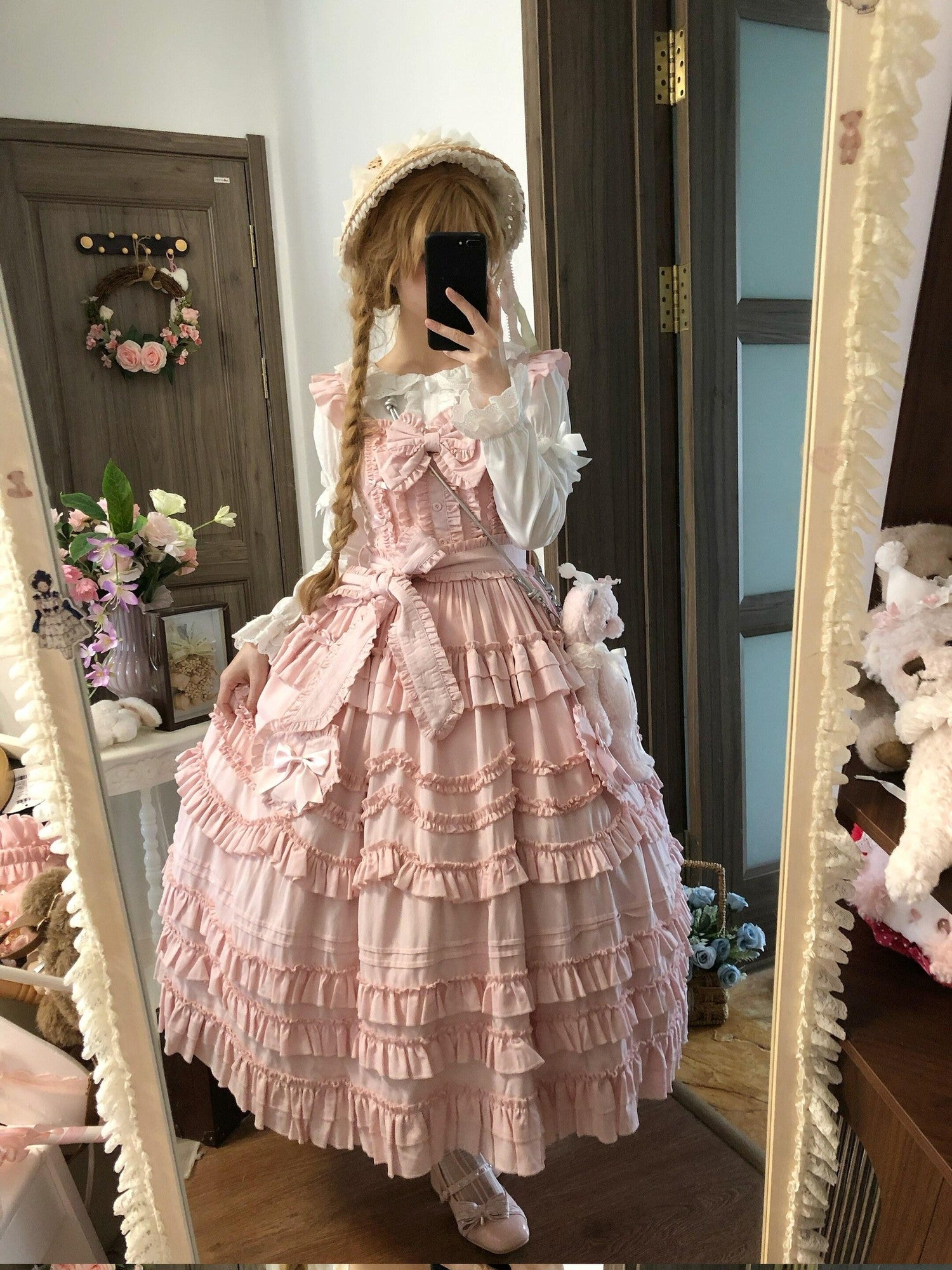 Sugar Girl Pastel Heart Lolita Bardot Neck Puff Skirt Strappy Women's Jsk / Jumper Skirts