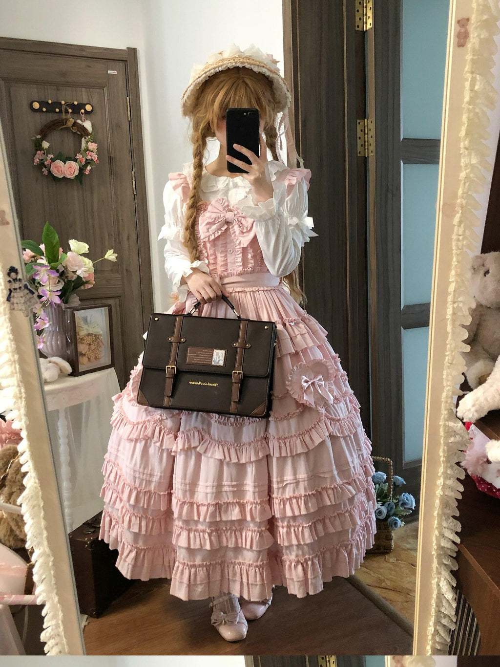 Sugar Girl Pastel Heart Lolita Bardot Neck Puff Skirt Strappy Women's Jsk / Jumper Skirts