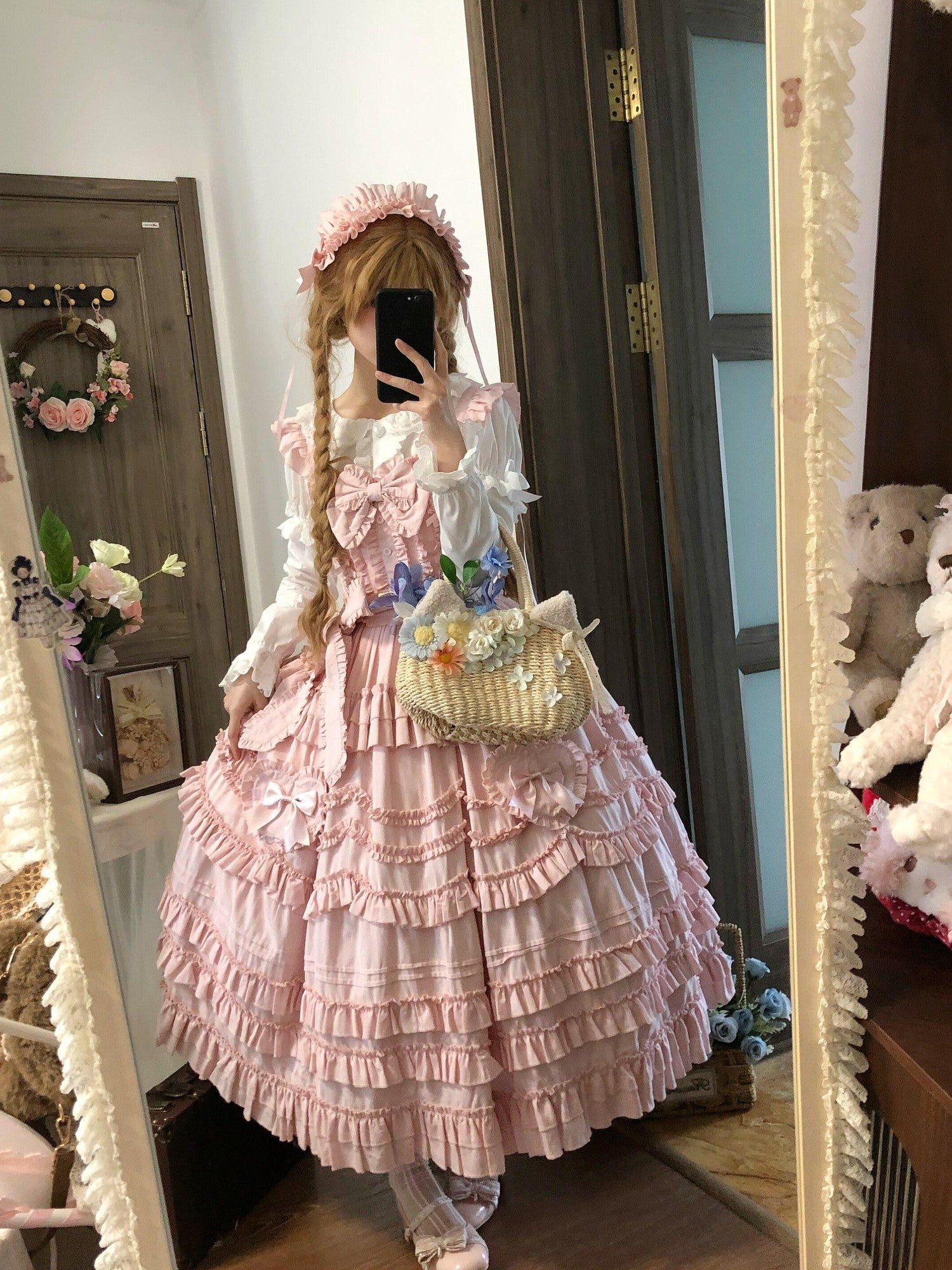Sugar Girl Pastel Heart Lolita Bardot Neck Puff Skirt Strappy Women's Jsk / Jumper Skirts