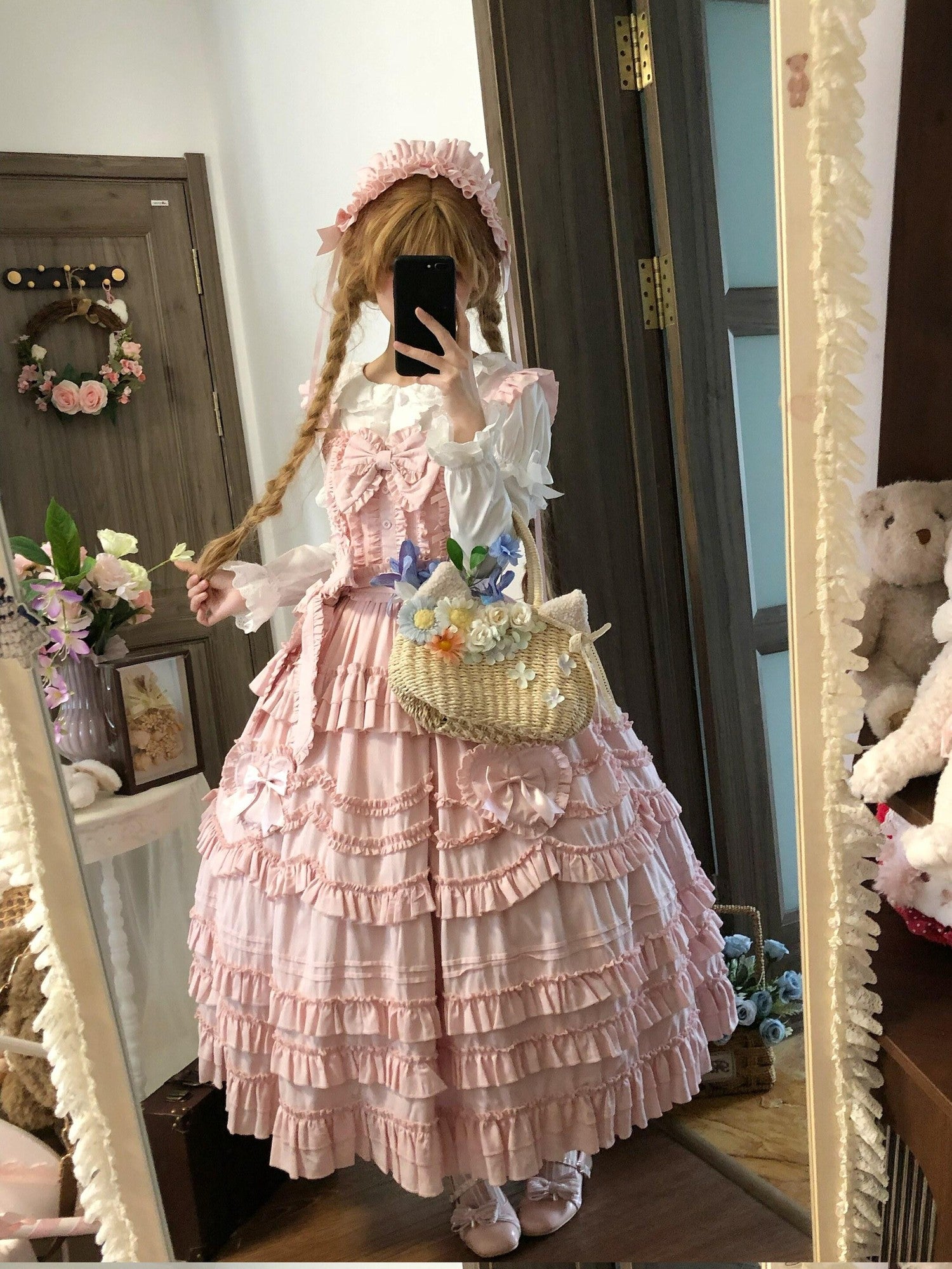 Sugar Girl Pastel Heart Lolita Bardot Neck Puff Skirt Strappy Women's Jsk / Jumper Skirts