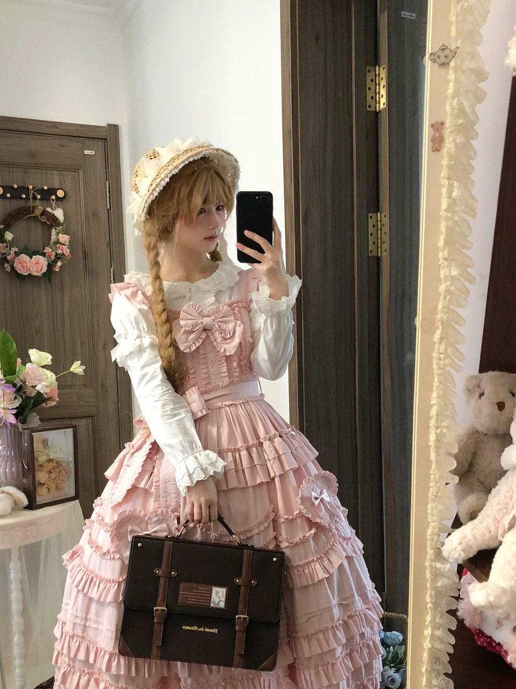 Sugar Girl Pastel Heart Lolita Bardot Neck Puff Skirt Strappy Women's Jsk / Jumper Skirts