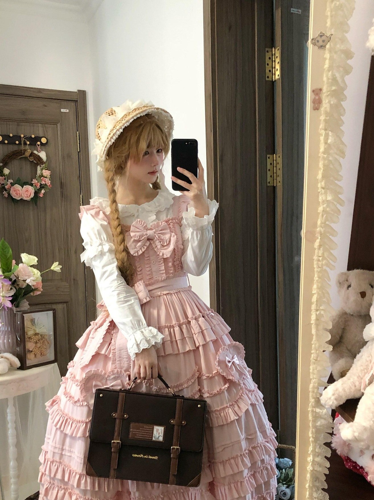Sugar Girl Pastel Heart Lolita Bardot Neck Puff Skirt Strappy Women's Jsk / Jumper Skirts
