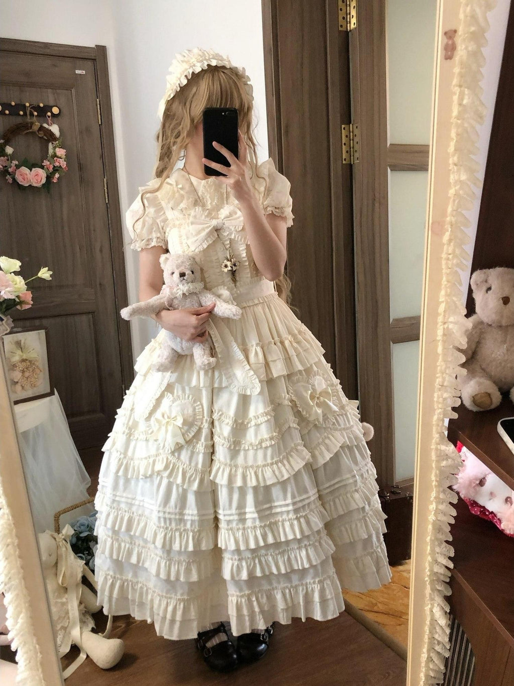 Sugar Girl Pastel Heart Lolita Bardot Neck Puff Skirt Strappy Women's Jsk / Jumper Skirts