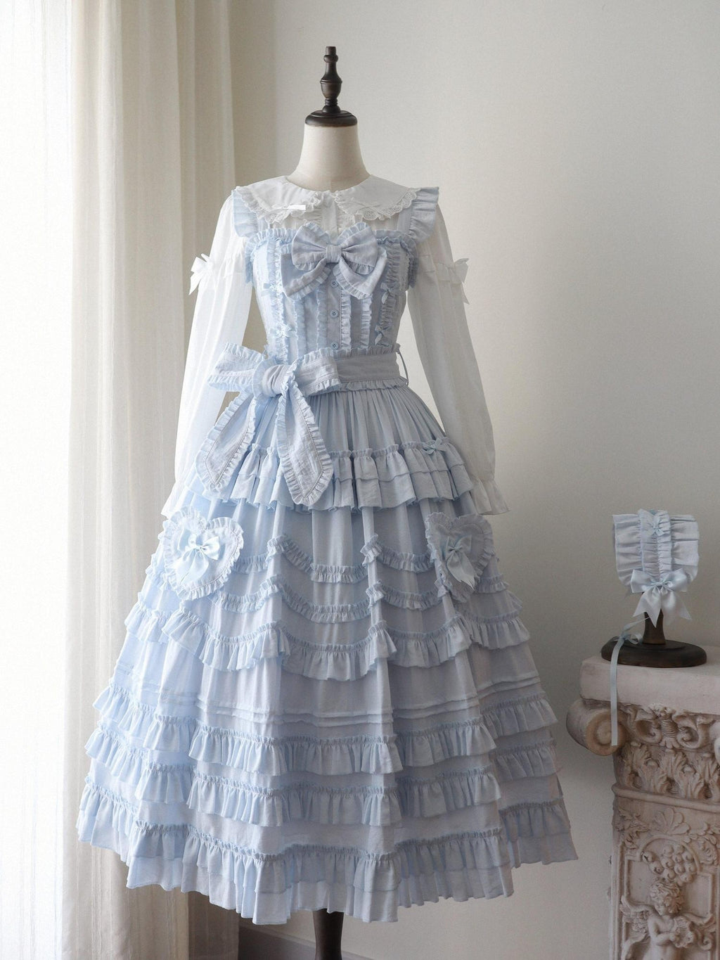 Sugar Girl Pastel Heart Lolita Bardot Neck Puff Skirt Strappy Women's Jsk / Jumper Skirts