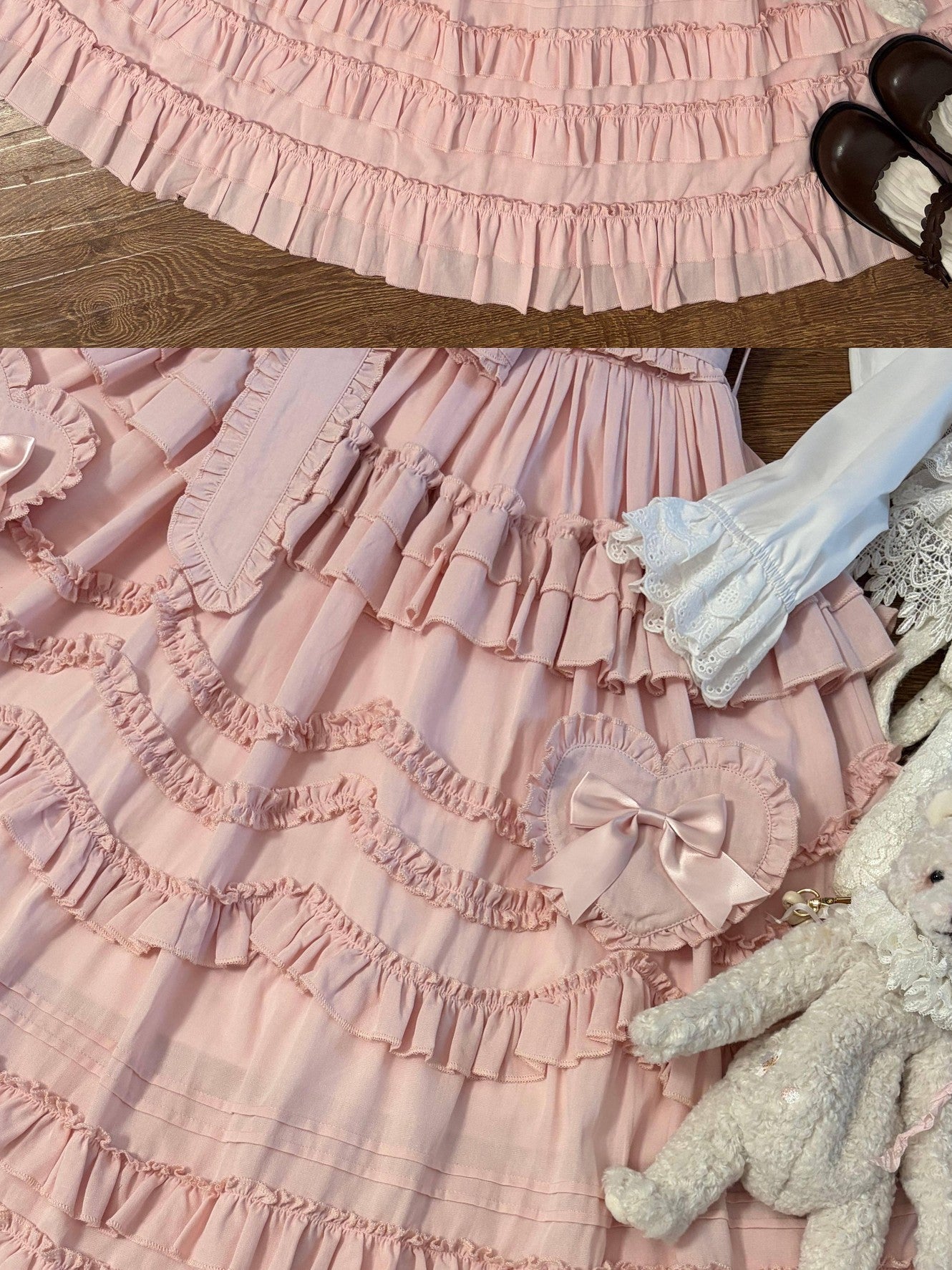 Sugar Girl Pastel Heart Lolita Bardot Neck Puff Skirt Strappy Women's Jsk / Jumper Skirts