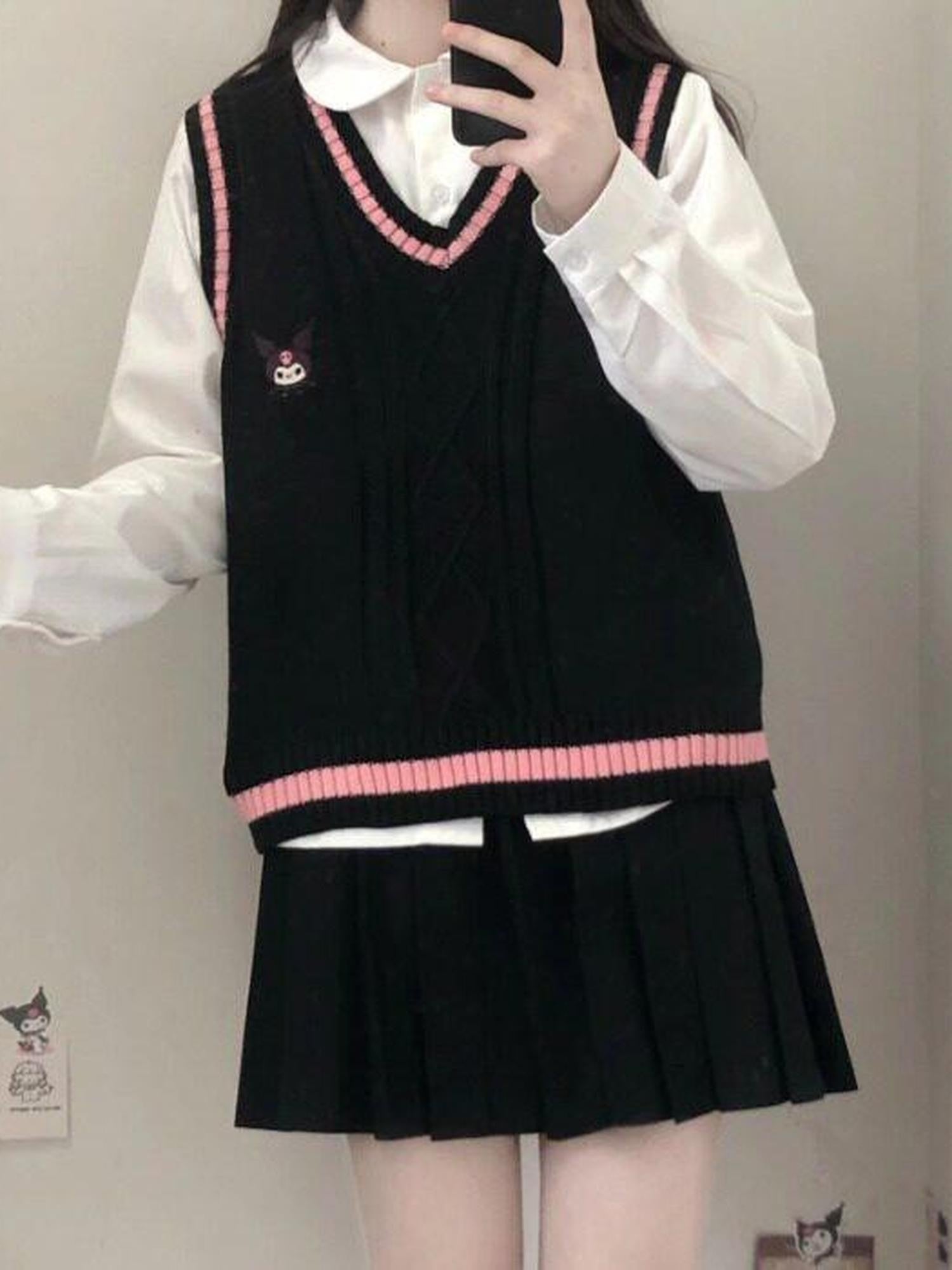 Sugar Girl Pastel Japanese Kuromi Print Jk Schoolgirl Sweet Cute Women's Knit Vests