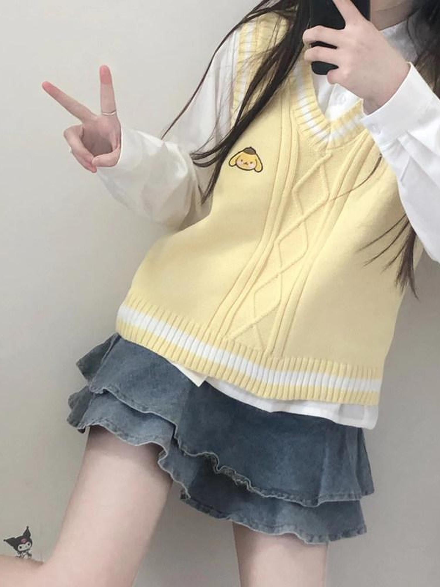 Sugar Girl Pastel Japanese Kuromi Print Jk Schoolgirl Sweet Cute Women's Knit Vests